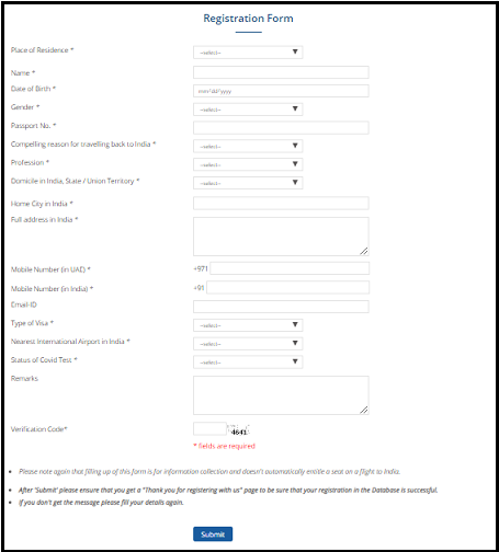 Indian Embassy Registration form