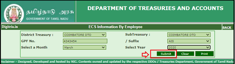 Enter TN Treasury ECS Status details