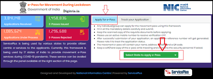 Govt Service Plus of apply for epass link