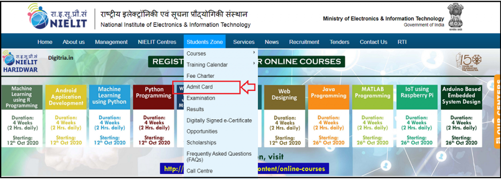 Click on Admit card