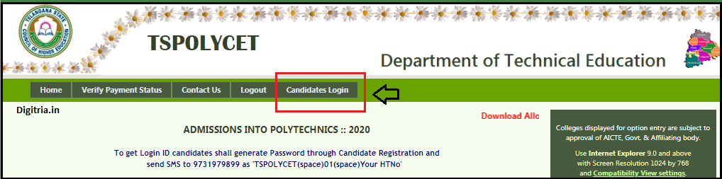 Click on Candidates login page