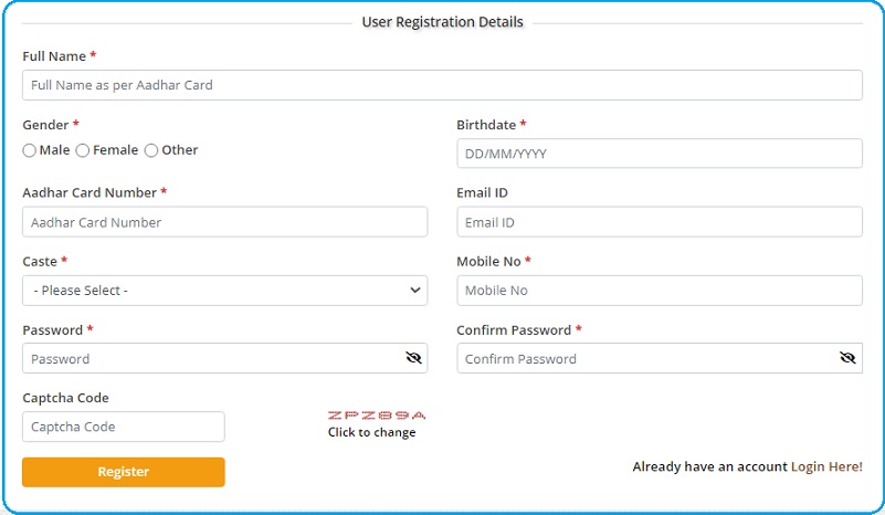New user registration