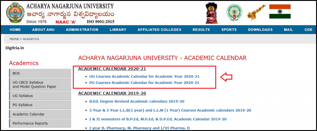 Check UG and PG academic Calender