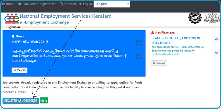 Click on Register as Job seekers of Kerala Saranya Self Employment Scheme