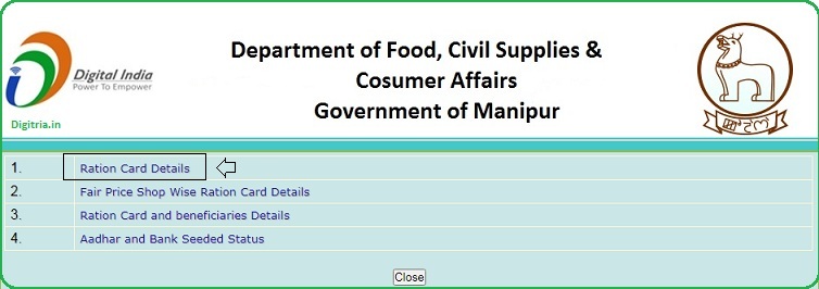 click on the Manaipur Ration card details