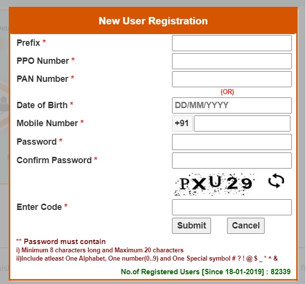 New user registration page