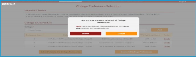 submit update of TTD Junior College admissions 