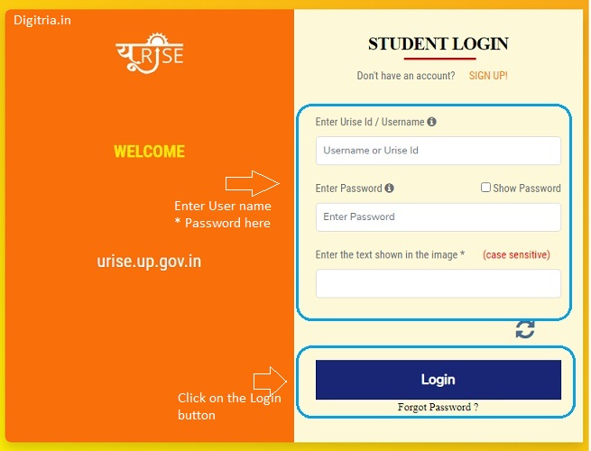 enter details on the Login on the UP URISE Portal