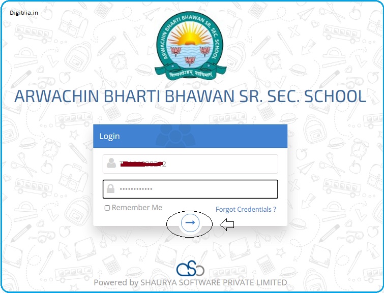 enter Login id, password on the Arwachin School Login page