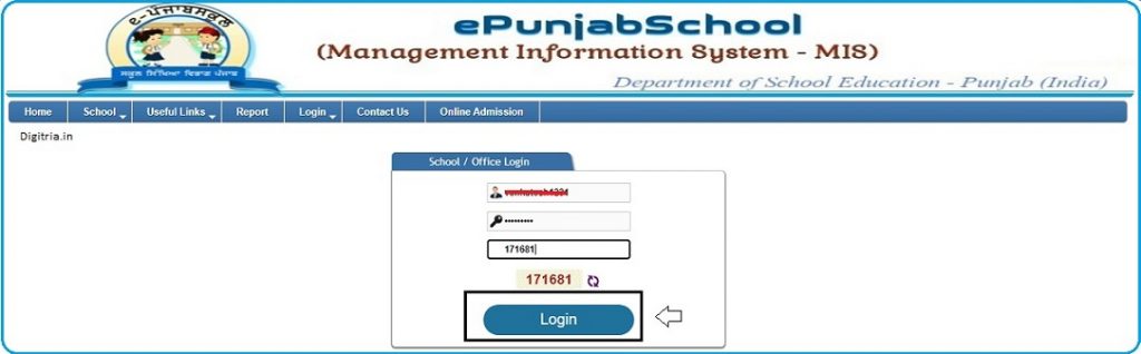 click on login of ePunjab school Login