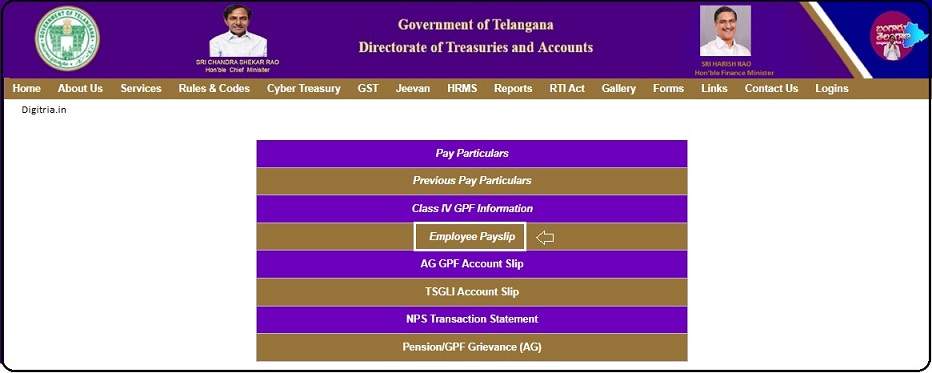 hit on the employee Payslips on the DTA Telangana page