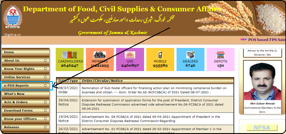 ePDS reports of J&K Ration Card List