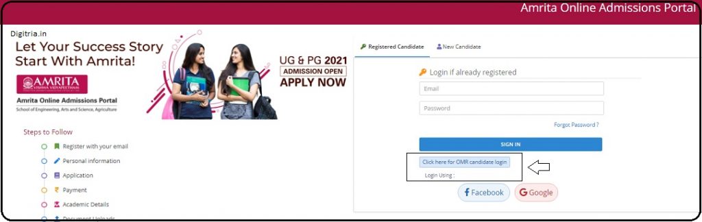 Click on OMR Candidate Login
