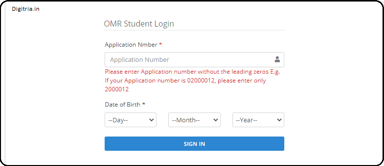 OMR Student Login page