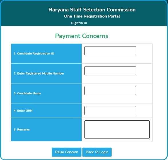 Payment Concern page