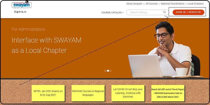 click on Signin on the NPTEL Swayam Login page