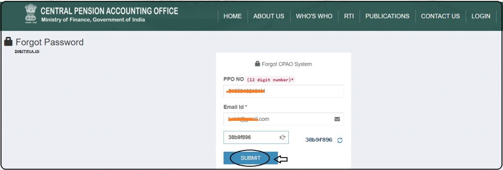 enter PPO and emil id to track the CPAO PPO Status