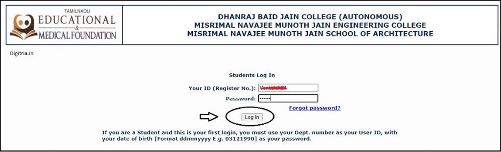 DB Jain Student Login